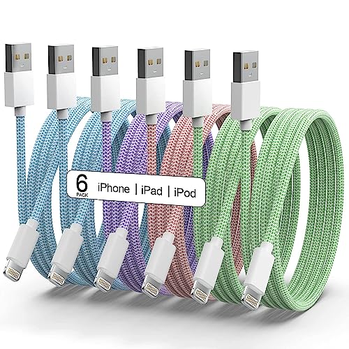 6Pack [MFi Certified] for iPhone Charger 3/3/6/6/6/9 FT Long Lightning Cable Fast USB Charging High Speed Data Cord Compatible iPhone 14 13 12 11 Pro Max XR XS X 8 7 6 Plus SE - Pastel Cute Colors