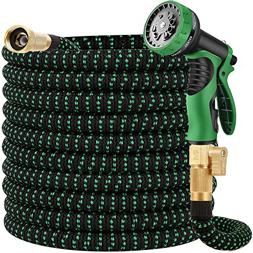 100 ft Expandable Garden Hose with 10 Function Hoses Nozzle–Extra Strength Fabric with 3/4' Solid Brass Connectors -Lightweight & No-kink Leakproof Hose Water Pipe,Durable Outdoor Garden Hose