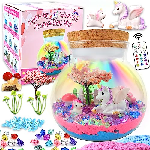 Unicorn Terrarium Crafts Kit for Kids-LED Night Light Up & Remote Unicorn Birthday Gifts Toys for Girls Ages 4 5 6 7 8 9 10 Year Old for Girls
