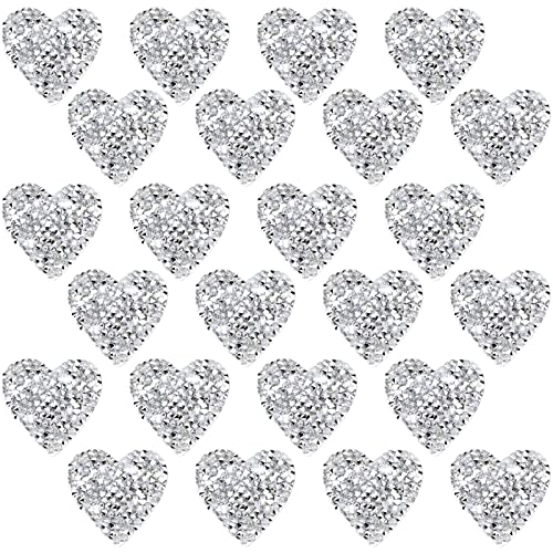 24 Pieces Star Patches Rhinestone Patches Heart Shape Diamond Appliques Adhesive Applique Glitter Repair Patch for DIY Crafts Clothes Bag Pants Wedding Decoration (Heart,Silver)