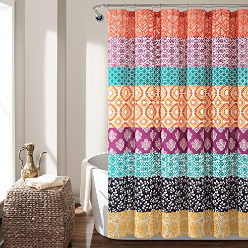 Lush Decor Bohemian Stripe Shower Curtain Colorful Bold Design, 72' x 72', Fuchsia & Orange