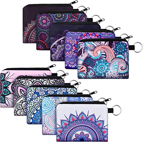 Boao 10 Pieces Small Coin Purse for Women Bulk Boho Change Purse Mini Pouches Wallet Coin Bag with Zipper for Women Girls (Exotic Flower Print, 5.9 x 4.3 Inch)