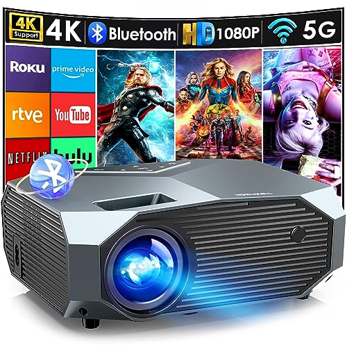 YOWHICK 4K Projector with WiFi and Bluetooth, 12000L Native 1080P Outdoor Portable Movie Projector, Smart Video Projector, 50% Zoom/400' Display, Compatible with HDMI/USB/PC/TV/PS5/DVD/Android/iOS