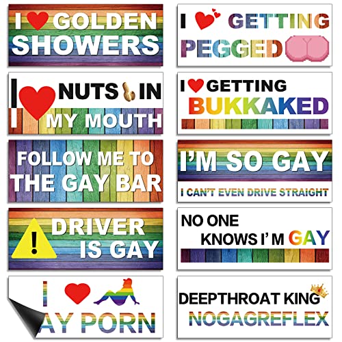 10 Pcs Gay LGBT Prank Bumper Stickers Car Stickers Rainbow Bumper Stickers Magnetic Bumper Decals Colorful Car Accessories for Car Vehicle Refrigerator(Classic Style, Magnetic)