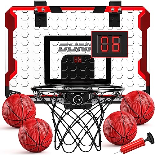TEMI Basketball Hoop Indoor, Mini Basketball Hoop with 4 Balls & Electronic Scoreboard, Over The Door Basketball Hoop, Basketball Toys for Boys Girls Age 5 6 7 8 9 10 11 12 - Kids & Teens Gift Ideas