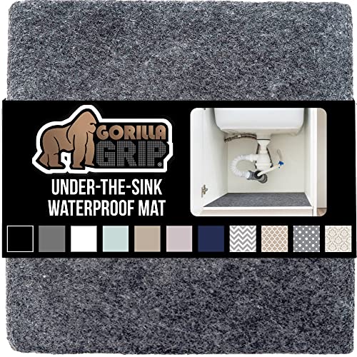Gorilla Grip Quick Dry Waterproof Under Sink Mat Liner, Slip Resistant, Non-Adhesive, Absorbent Mats for Below Sinks, Durable Shelf Liners to Protect Cabinets, Machine Washable, 24x30, Charcoal