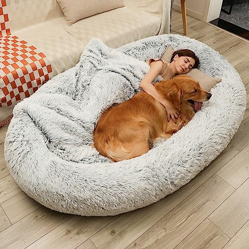 DMTINTA Human Dog Bed 75' * 50' * 14'Dog Beds for Large Dogs Giant Dog Bed Human Size Dog Bed for People 3D Sponge Bean Bag Bed Detachable Gradient Grey
