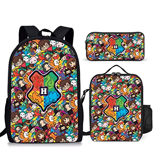 Rkezqzc Magic Theme 17in Backpack 3PC Backpack Set School Backpacks with Lunch Bag Pencil Case Gift for Boys Girls Student Fans, Cute