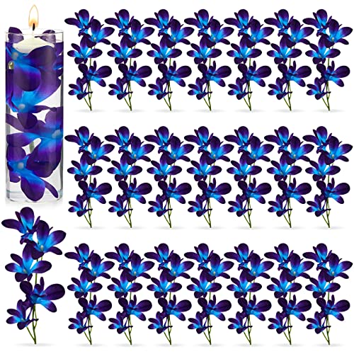 Blue Purple Faux Flowers Blue Orchid Flower Vase Fillers Faux Purple Orchid Wedding Table Centerpieces Filling for Floating Candles Wedding Birthday Party Table Decorations (32 Pieces)