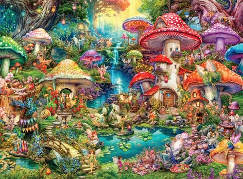 Buffalo Games - Aimee Stewart - Merry Mushroom Village Picnic - 1000 Piece Jigsaw Puzzle for Adults Challenging Puzzle Perfect for Game Nights - Finished Size 26.75 x 19.75