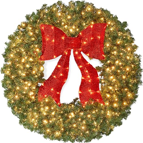 Best Choice Products 48in Large Artificial Pre-Lit Fir Christmas Wreath Holiday Accent Decoration for Door, Mantel w/Red Lighted Bow, 250 LED Lights, 714 PVC Tips, Power Plug-in