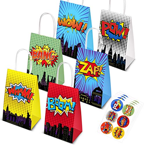 Superhero Party Supplies Favors, 24PC Superhero Party Bags For Superhero Theme Birthday Party Decorations with 24 Superhero Stickers