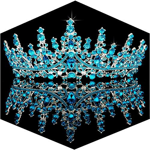 TOBATOBA Sky Blue Tiara Crowns Royal Queen Crown Crystal Wedding Tiaras for Women Princess Rhinestone Crown Wedding Tiaras for Bride Halloween Crowns for Women Quinceanera Headpieces for Prom Party