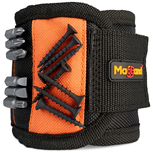 MagBand Magnetic Wristband for Holding Screws, Nails and Drilling Bits - 10 Strong Magnets - Men & Women's Tool Bracelet - Gift Ideas for Dad Husband Handyman or Handy Woman