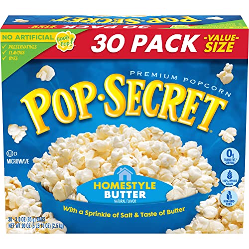 Pop Secret Microwave Popcorn, Homestyle Butter Flavor, 3 Ounce Sharing Bags, (Pack of 30)