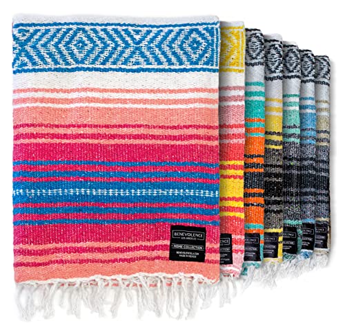 Benevolence LA Authentic Handwoven Mexican Blanket, Yoga Blanket - Perfect Outdoor Picnic Blanket, Camping Blanket, Equestrian Saddle Blanket, Beach Blanket 50x70 inches - Coral, 1 Blanket
