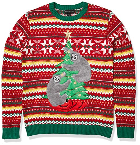 Blizzard Bay Men's Decorating Sloths Ugly Christmas Sweater, Red/Green, X-Large