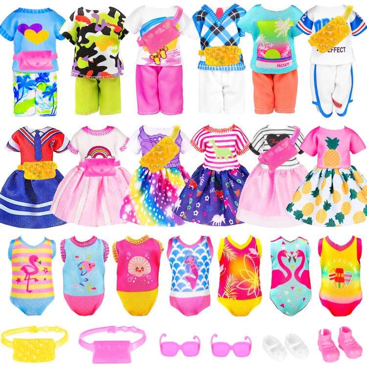 23 Packs 5.3 Inch - 6 Inch Doll Clothes and Accessroise for Chelsea Doll - 5 Girl Dress,5 Sport Outfits,2 Swimsuits,2 Glasses,2 Bags,2 Pair Shoes