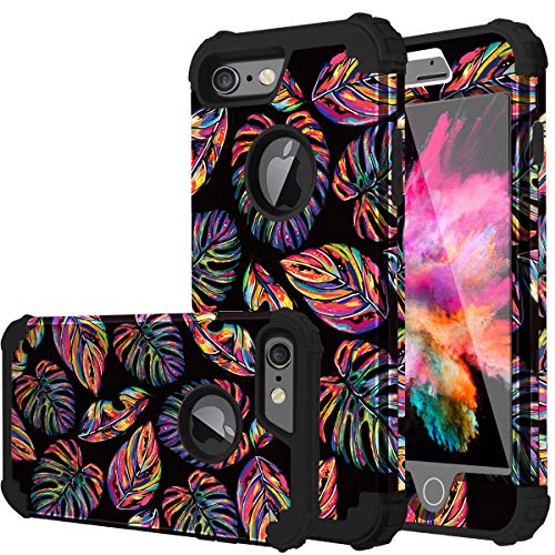 Fingic iPhone 6 Case, iPhone 6s Case, Palm Leaves 3 in 1 Heavy Duty Protection Hybrid Hard PC Soft Silicone Rugged Bumper Antislip Fullbody Shockproof Protective Case for iPhone 6s/6 4.7 inch,Colorful