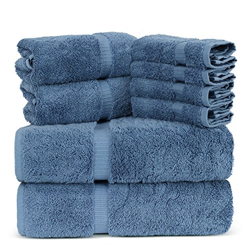 Towel Bazaar Premium Turkish Cotton Super Soft and Absorbent Towels (8-Piece Towel Set, Wedgewood)
