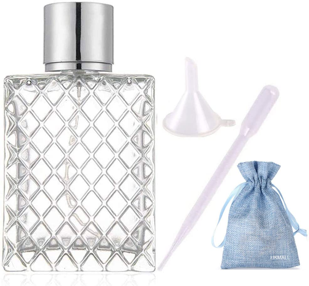 100ML 3.4oz Glass Spray Bottles for Essential Oils, Perfumes, Empty Clear Mist Spray Bottle with Silver Aluminum Sprayer - (1Pack) 1pc Free Funnel Filler 1PC Free 3ml Dropper 1pc Free Storage Gift Bag