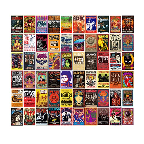 WOONKIT 60 PC Vintage Rock Band Posters, 70s 80s 90s Retro Concert Prints, Bedroom Wall Art, Album Cover Collage, 4x6 Inch (Set of 60)