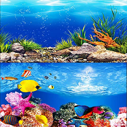 ELEBOX New 20' x 48' Fish Tank Background Paper Wallpaper 2 Sided Colorful Seaweed Water Plants Aquarium Background HD Poster Decorations