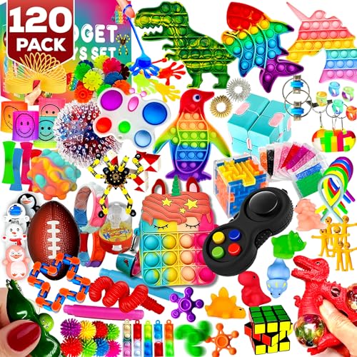 120 Pack Fidget Toys Set,Pop Sensory Party Favors Gifts for Kids Adults Boy Girl Stocking Stuffers Autistic Bulk Goodie Bag Filler Treasure Box Classroom Prizes School