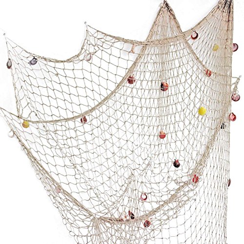 Rosoz Nature Fish Net Wall Decoration with Shells, Ocean Themed Wall Hangings Fishing Net Party Decor for Pirate Party,Wedding,Photographing Decoration