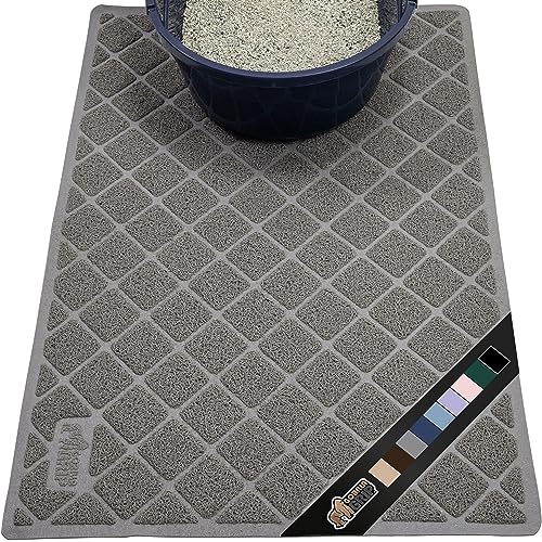The Original Gorilla Grip 100% Waterproof Cat Litter Box Trapping Mat 35x23, Easy Clean, Textured Backing, Traps Mess for Cleaner Floors, Less Waste, Stays in Place for Cats, Soft on Paws, Gray