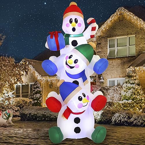 Joiedomi 6 FT Christmas Inflatable Stacked Snowman with Build-in LEDs Blow Up Inflatables for Xmas Party, Home Indoor Outdoor Yard Garden Lawn Winter Décor