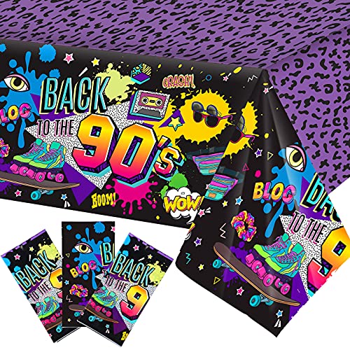 3 Pieces 90s Party Decorations Large 90s Themed Party Tablecover Back to the 90s Tablecloth Plastic Throwback Birthday Tablecloth for 1990s Throwback Event and Birthday Party Supplies,108 x 54 Inches