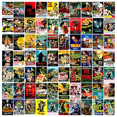 72Pcs Vintage Horror Monster Movie Posters Wall Collage Kit - Classic Scary Movies Old Cinema Aesthetic Pictures for Retro Home Theater Room Decor - Postcard Size 4 x 6 - Christmas Stocking Stuffers