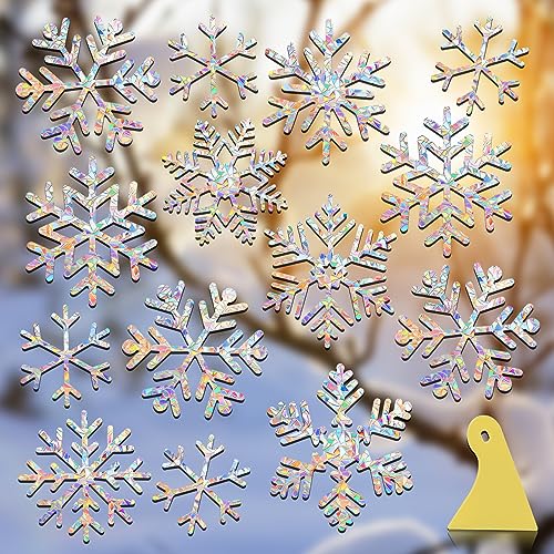 Snowflake Window Clings, YUOROS 55 Pieces Christmas Decorations Winter Window Stickers Bird Window Strike Prevention Stop Birds from Hitting (Snowflake)