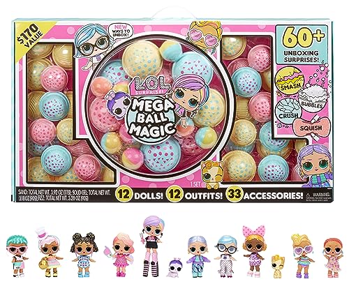L.O.L. Surprise! Mega Ball Magic - 12 Collectible Dolls, 60+ Surprises, 170 Value, 4 Unboxing Experiences, Squish Sand, Bubbles, Gel Crush, Shell Smash, Fashions Limited Edition Gift,Girls 3+
