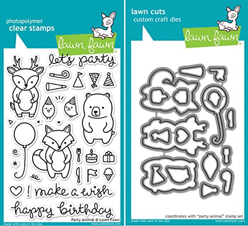 Lawn Fawn Party Animal Clear Stamp and Die Set - Includes One Each of LF893 (Stamp) & LF894 (Die) - Bundle Of 2