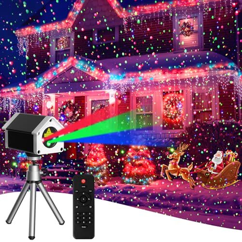 Brighter Laser Christmas Projector Lights Outdoor, RGB 3 Colors Laser Dynamic Firefly Lights & Star Light Show, Vivid Holiday Projector Christmas Decorations for House/Garden/Party, Christmas Gifts