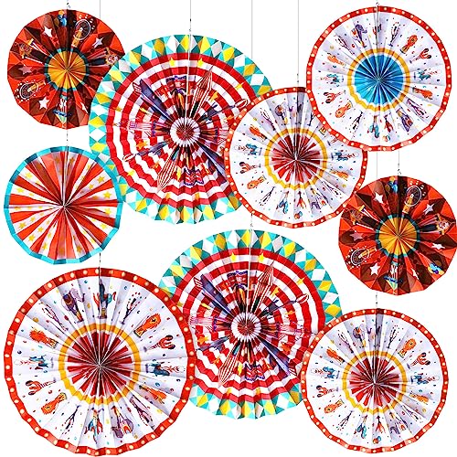 Outus 18 Pcs Carnival Hanging Paper Fans Decorations Circus Animals Paper Fans Classroom Decorations Carnival Circus Theme Ceiling Wall Garland for Kids' Circus Birthday Party Baby Shower Party Favors