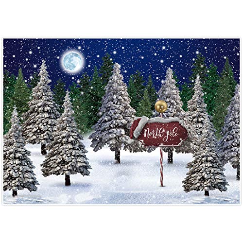 Allenjoy Winter Snowing Night Landscape Forest Backdrop Christmas Wonderland North Pole Moon Snowflake Snow Scene Pine Kids Newborn Photo Booth Props Baby Shower 7x5ft Photography Background