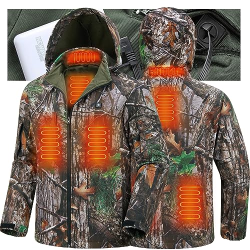 Men's Electric Heated Jacket with 5V Battery Pack, Water Resistant Warming Coat Rechargeable for Winter Hunting, Ice Fishing