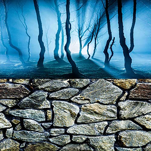 ELEBOX Fish Backgrounds Paper Double Sides 3D Stone & Trees Aquarium Background Picture 12' x 32' Fish Tank Background