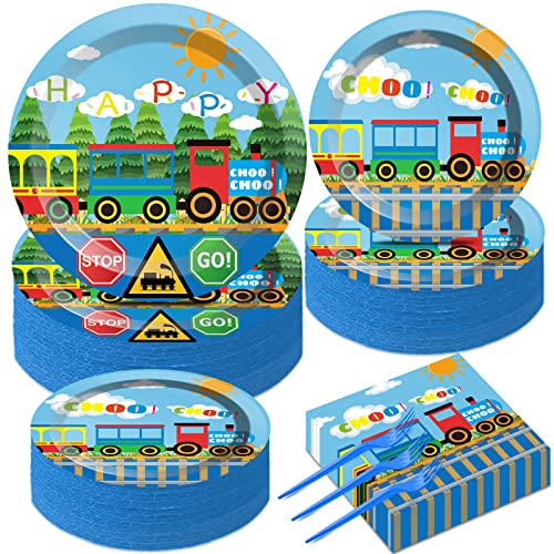 50 Guests Train Plates and Napkins Birthdy Party Supplies Train Party Supplies Decorations Train Theme Birthday Party Decorations Favors for Birthday Baby Shower 200 PCS