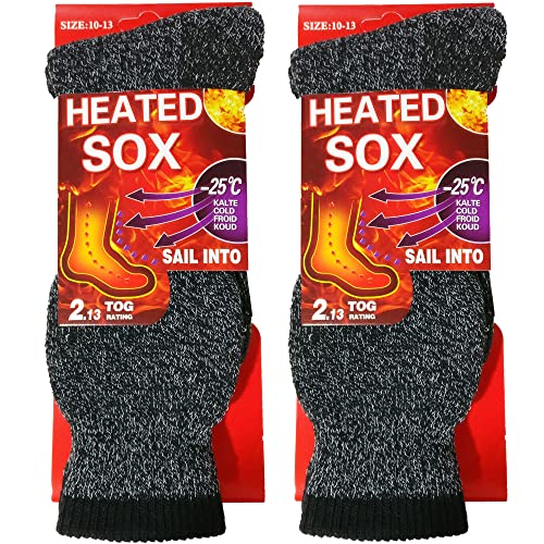 USBingoshop 2 Pairs Men's Heat Thick Insulated Wool Winter Thermal Socks 10-13 (2PK-Black-HS1)