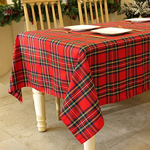 RUIBAO HOME Red Plaid Christmas Tablecloth for Rectangle Tables,60x104 Inch - 6 Feet,Yarn Dyed Polyester Table Cloth Perfect for Holiday Parties, Dining and Banpuet (Christmas Red Plaid, 60inX104in)