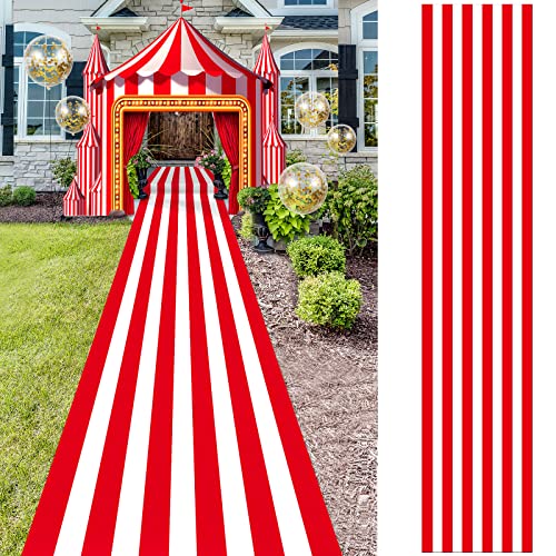 Boao 2 Pcs Carnival Circus Party Supplies Red and White Striped Aisle Runners Carnival Theme Party Floor Decor 24 in x 10 ft for Birthday Carnival Party Decorations