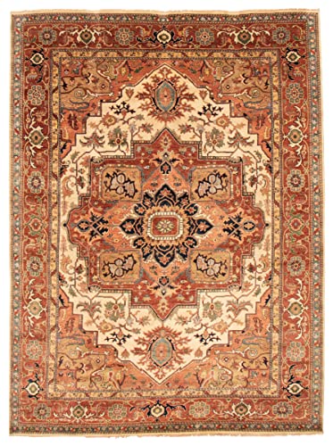 eCarpetGallery Large Area Rug for Living Room, Bedroom | Hand-Knotted Wool Rug | Jules Sultane Bordered Ivory Rug 8'11' x 12'2' | 370197