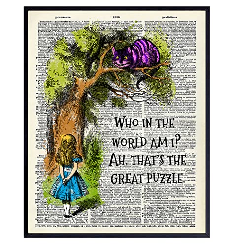 Alice Wonderland Quote Dictionary Wall Art, Home Decor - Upcycled Vintage Poster Print- Rustic Bedroom Decorations for Nursery, Baby, Girls, Boys, Kids Room - Inspirational Gift - 8x10 Unframed