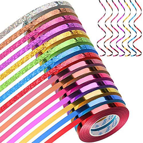 Shappy 15 Rolls Curling Ribbon, 1/5' Wide x 11 Yards Christmas Metallic Balloon String Roll for Gift Wrapping Assorted Colors Ribbons for Christmas Bows Crafts Bows (Glossy Color)