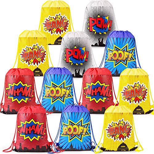 Superhero Party Bags Favors, Superhero Party Gift Goody Bags Drawstring Bags For Superhero Theme Kids Birthday Party Supplies Decorations Set of 24(4 Colors)…