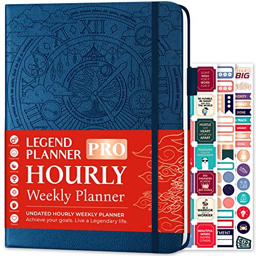 Legend Planner PRO Hourly Schedule Edition - Undated Deluxe Weekly & Daily Organizer with Time Slots. Time Management Appointment Book Journal for Work & Personal Life, A4 Size Hardcover - Mystic Blue